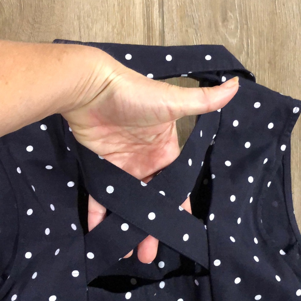 Vintage SHERI MARTIN New York - Navy Polka Dot Sleeveless Dress - Picture 7 of 12